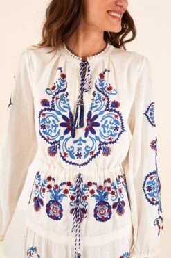 Farm Rio Off-White Navy Embroidered Midi Dress -Perfect Top Shop 298412 03