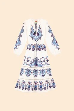 Farm Rio Off-White Navy Embroidered Midi Dress -Perfect Top Shop 298412 06