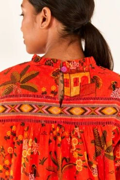 Red Secret Garden Organic Cotton Blouse -Perfect Top Shop 299824 06