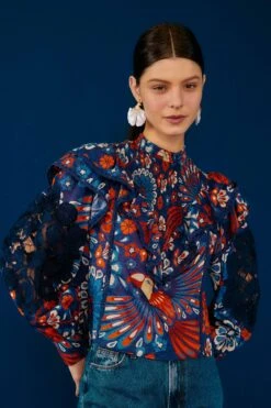 Farm Rio Navy Pineapple Flowers Blouse