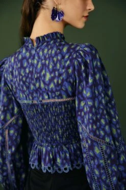 Farm Rio Blue Leopard Pop Blouse -Perfect Top Shop 301831 04