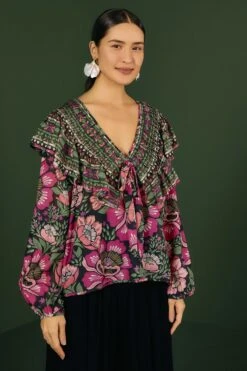 Perfect Top Shop 50 Black Flowers Garden Blouse