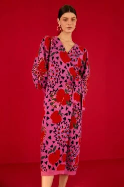 Farm Rio Pink Snake Fruit Sweater Dress