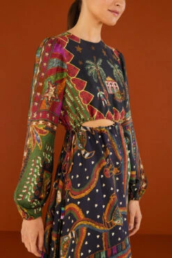 Farm Rio Shiny Mixed Scarves Cut Out Midi Dress 13 Farm Rio Shiny Mixed Scarves Cut Out Midi Dress -Perfect Top Shop 303802 03 1