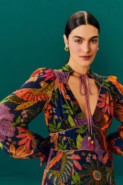 Farm Rio Navy Cool Macaw Midi Dress -Perfect Top Shop 303830 03