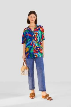 Farm Rio Mixed Blue Prints Unisex Shirt -Perfect Top Shop 303855 01