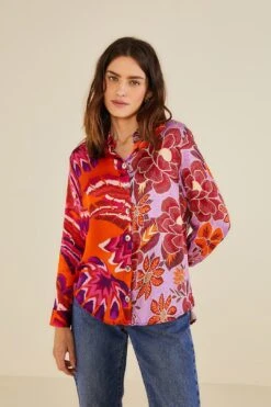 Farm Rio Lilac Mixed Prints Shirt -Perfect Top Shop 303859 03
