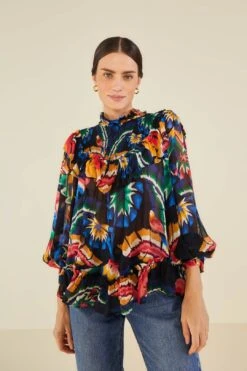 Farm Rio Black Chevron Forest Blouse