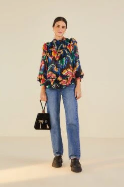 Farm Rio Black Chevron Forest Blouse -Perfect Top Shop 303898 02