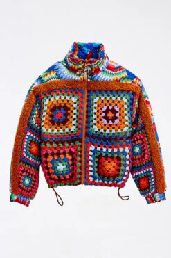 Farm Rio Crochet Colorful Forest Reversible Puffer Jacket -Perfect Top Shop 304119 06