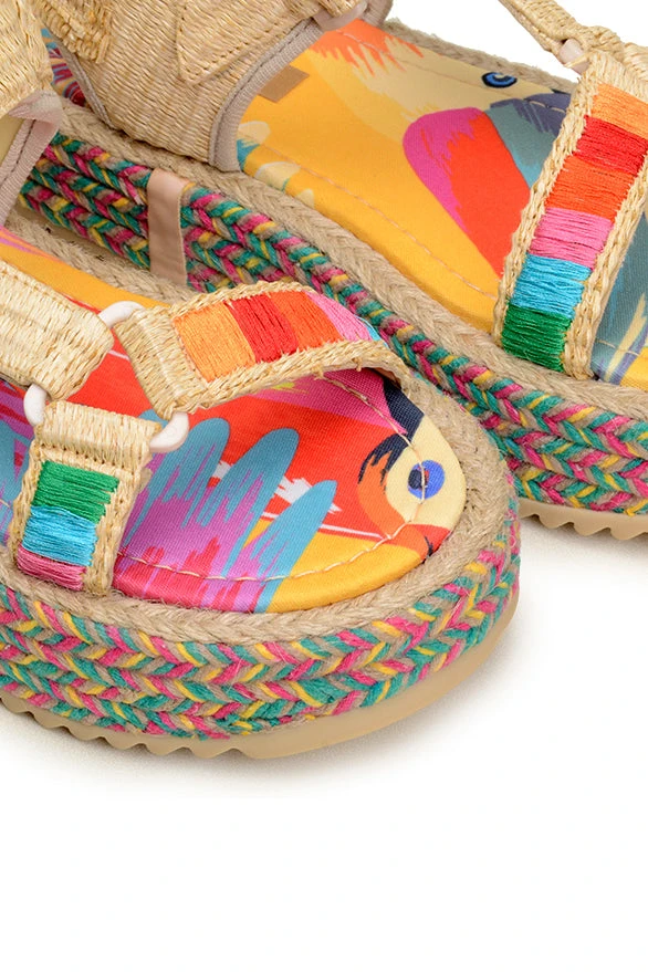 COLORFUL TOUCANS FLATFORM RAFFIA VELCRO SANDAL 4 COLORFUL TOUCANS FLATFORM RAFFIA VELCRO SANDAL - Image 2