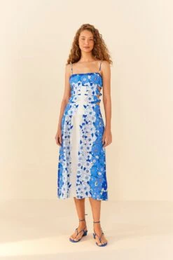 Farm Rio Blue Flower Stripes Midi Dress -Perfect Top Shop 305348 04