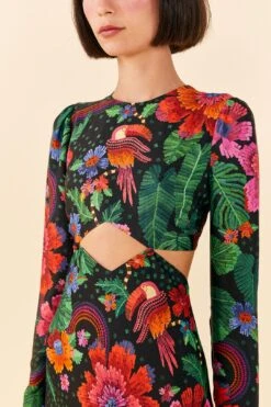 Farm Rio Black Blooming Garden Lenzing™ Ecovero™ Viscose Midi Dress -Perfect Top Shop 306067 03 1