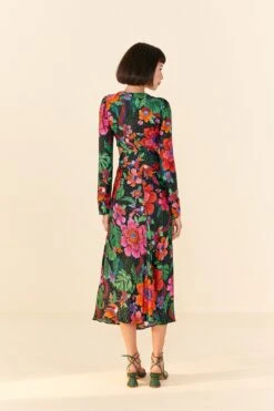 Farm Rio Black Blooming Garden Lenzing™ Ecovero™ Viscose Midi Dress -Perfect Top Shop 306067 04 1