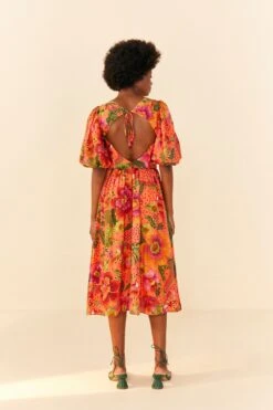Farm Rio Orange Blooming Garden Midi Dress 11 Farm Rio Orange Blooming Garden Midi Dress -Perfect Top Shop 306092 04
