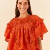 Farm Rio Orange Palm Tree Richelieu Blouse -Perfect Top Shop 306123 01