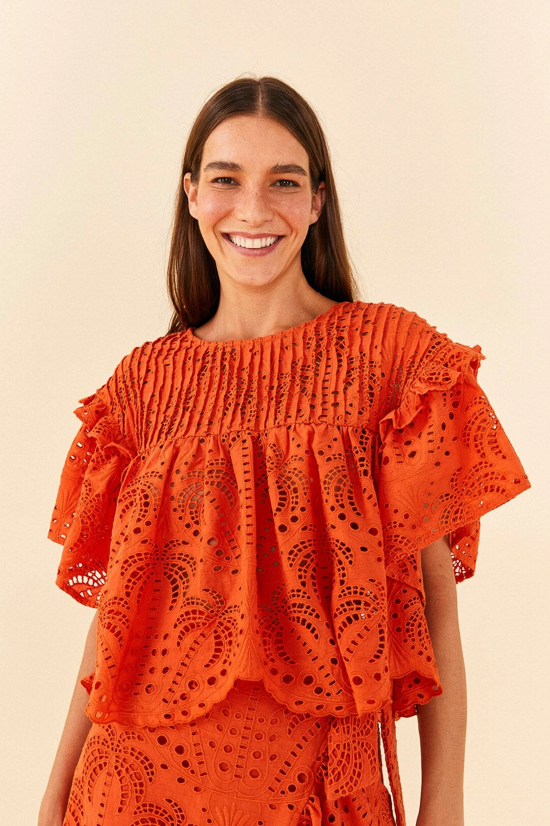 Farm Rio Orange Palm Tree Richelieu Blouse 3 Farm Rio Orange Palm Tree Richelieu Blouse