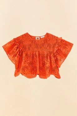 Farm Rio Orange Palm Tree Richelieu Blouse 13 Farm Rio Orange Palm Tree Richelieu Blouse -Perfect Top Shop 306123 06