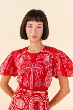 Farm Rio Red Summer Sunrise Midi Dress -Perfect Top Shop 306178 02