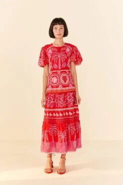 Farm Rio Red Summer Sunrise Midi Dress -Perfect Top Shop 306178 04
