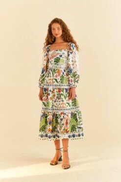 Farm Rio White Summer Garden Midi Dress -Perfect Top Shop 306202 02