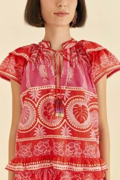 Farm Rio Red Summer Sunrise Blouse -Perfect Top Shop 306223 04