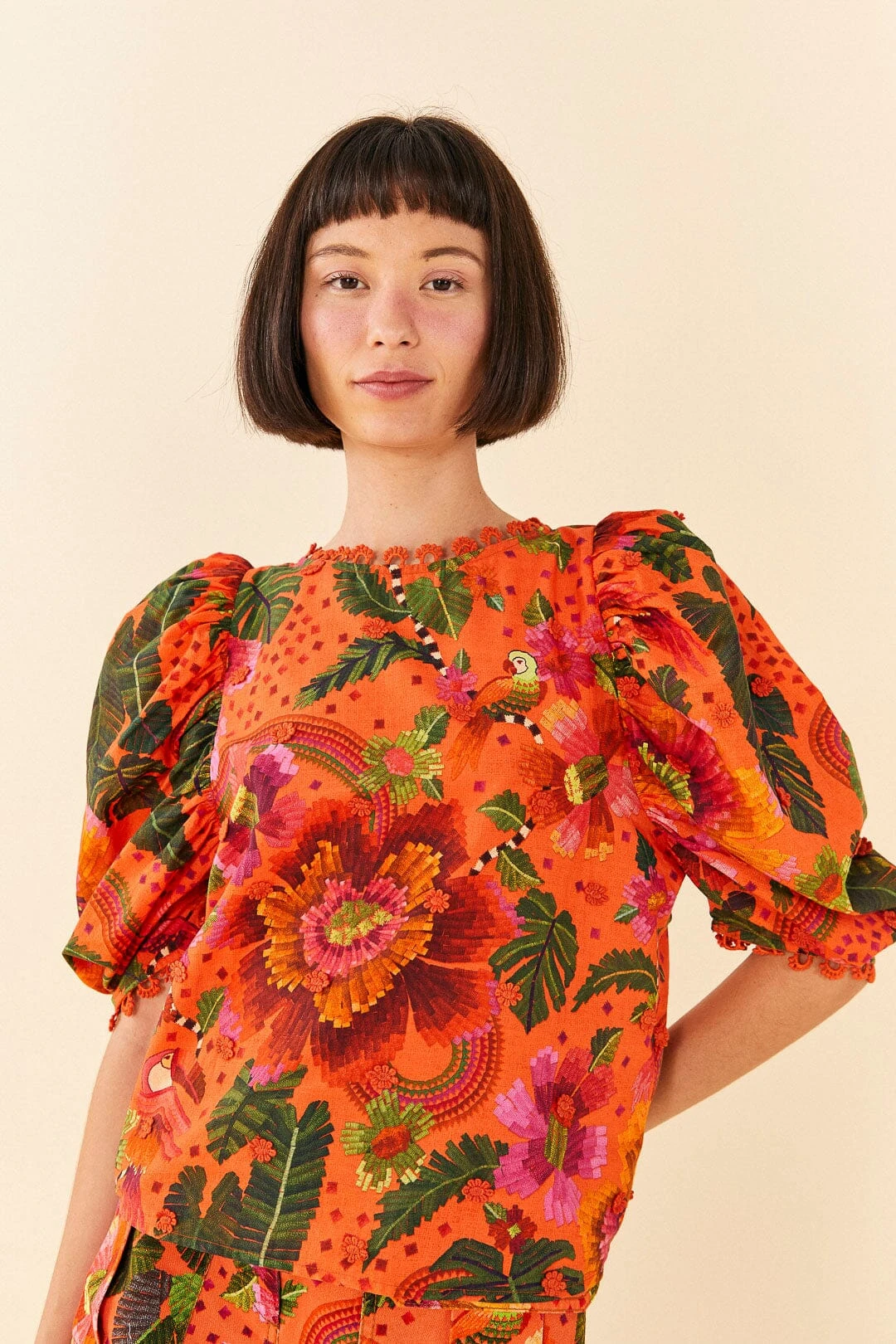 Farm Rio Orange Blooming Garden Blouse 3 Farm Rio Orange Blooming Garden Blouse