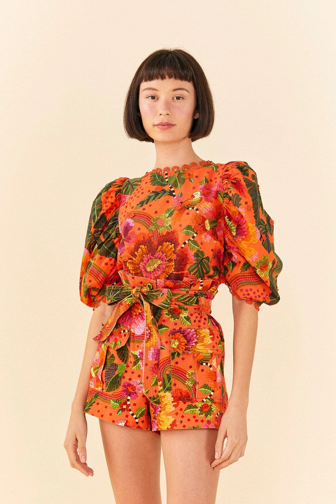 Farm Rio Orange Blooming Garden Blouse 4 Farm Rio Orange Blooming Garden Blouse - Image 2