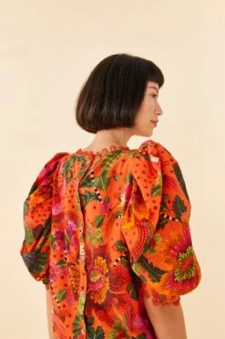 Farm Rio Orange Blooming Garden Blouse 10 Farm Rio Orange Blooming Garden Blouse -Perfect Top Shop 306226 03