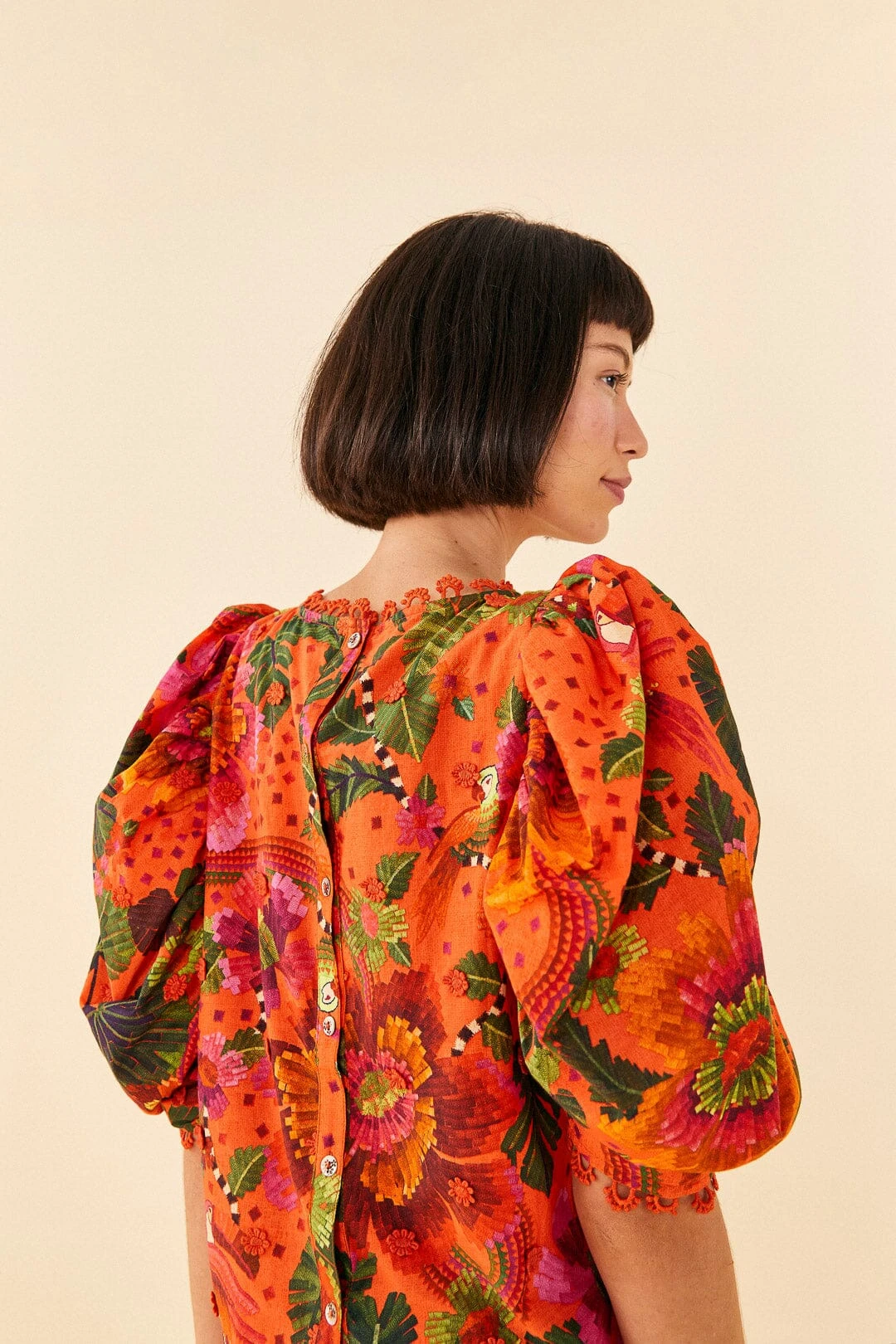Farm Rio Orange Blooming Garden Blouse 5 Farm Rio Orange Blooming Garden Blouse - Image 3