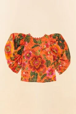 Farm Rio Orange Blooming Garden Blouse 13 Farm Rio Orange Blooming Garden Blouse -Perfect Top Shop 306226 06