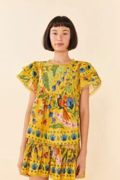 Farm Rio Yellow Summer Garden Blouse