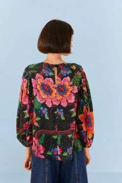 Farm Rio Black Blooming Garden Blouse -Perfect Top Shop 306231 04