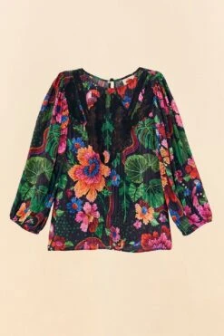 Farm Rio Black Blooming Garden Blouse -Perfect Top Shop 306231 06