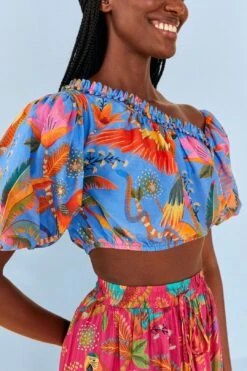 Farm Rio Blue Macaw Party Blouse -Perfect Top Shop 306238 03