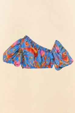 Farm Rio Blue Macaw Party Blouse -Perfect Top Shop 306238 06