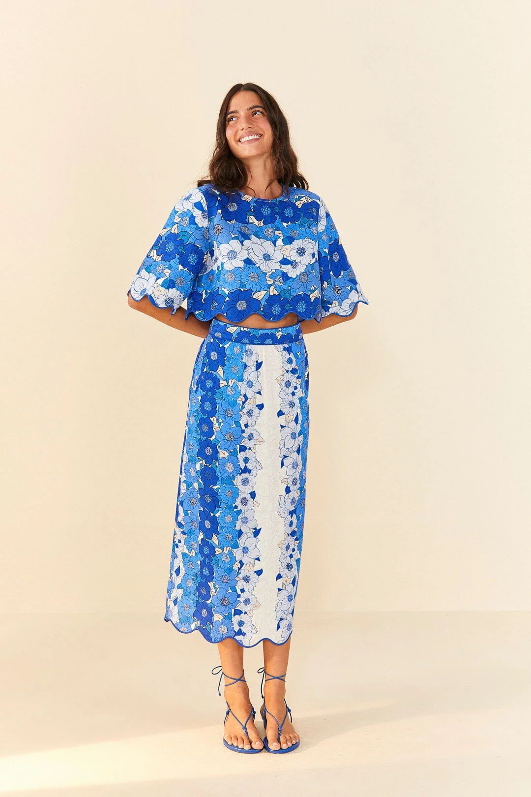 Farm Rio Blue Flower Stripes Crop Top 4 Farm Rio Blue Flower Stripes Crop Top - Image 2