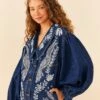Farm Rio Jungle Flow Embroidered Denim Jacket -Perfect Top Shop 306311 01