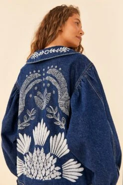 Farm Rio Jungle Flow Embroidered Denim Jacket -Perfect Top Shop 306311 03