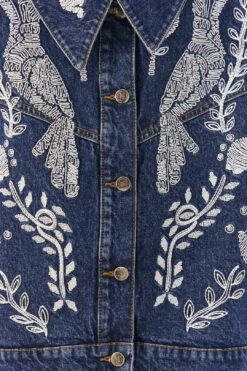 Farm Rio Jungle Flow Embroidered Denim Jacket -Perfect Top Shop 306311 05