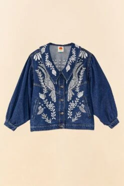 Farm Rio Jungle Flow Embroidered Denim Jacket -Perfect Top Shop 306311 06