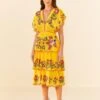 Farm Rio Yellow Embroidered Richelieu Midi Dress 1 Farm Rio Yellow Embroidered Richelieu Midi Dress -Perfect Top Shop 306329 01