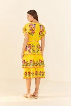 Farm Rio Yellow Embroidered Richelieu Midi Dress -Perfect Top Shop 306329 03