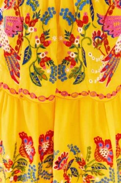 Farm Rio Yellow Embroidered Richelieu Midi Dress -Perfect Top Shop 306329 04
