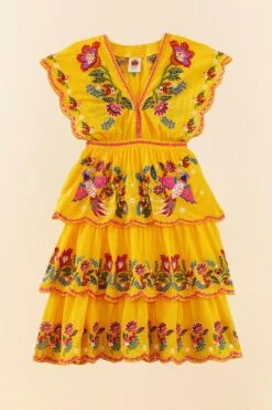 Farm Rio Yellow Embroidered Richelieu Midi Dress -Perfect Top Shop 306329 05