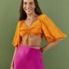 Farm Rio Orange Lenzing™ Ecovero™ Viscose Crop Blouse -Perfect Top Shop 306352 01