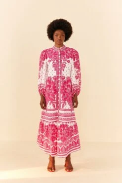 Farm Rio Pink Tropical Woodcut Lenzing™ Ecovero™ Viscose Midi Dress -Perfect Top Shop 306388 04