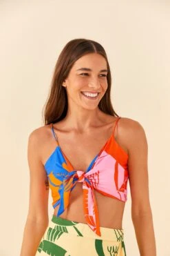 Farm Rio Mixed Rainbow Toucans Crop Top