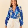 Farm Rio Blue Tropical Groove Blouse -Perfect Top Shop 306650 01