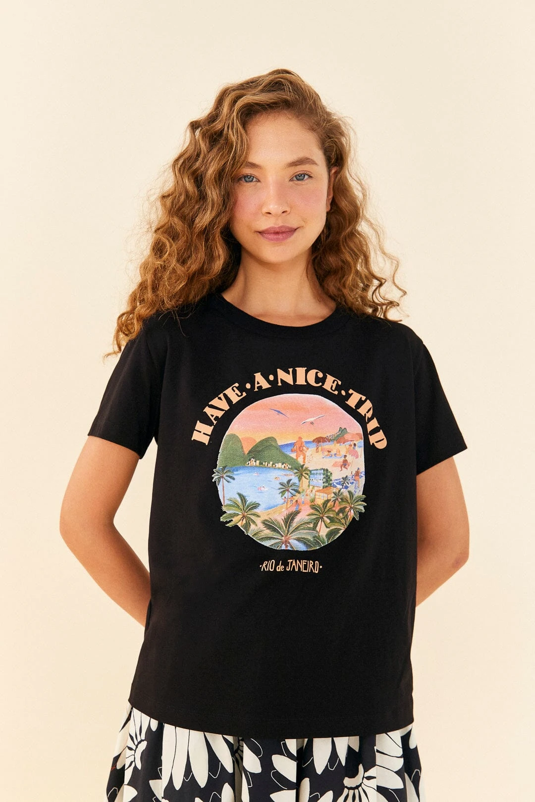 Farm Rio Black Have A Nice Trip Organic Cotton T-Shirt 3 Farm Rio Black Have A Nice Trip Organic Cotton T-Shirt